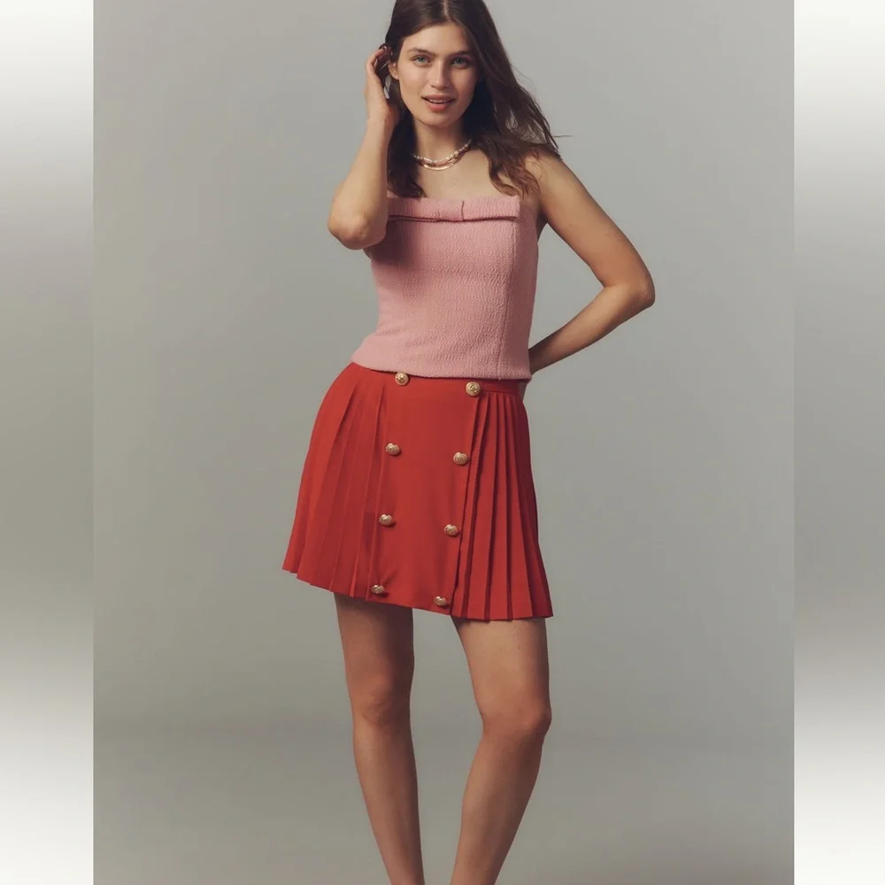 Hutch for Anthropologie New W-Tags gold Button Front Mini Skirt Salsa Red cute! - Picture 3 of 4
